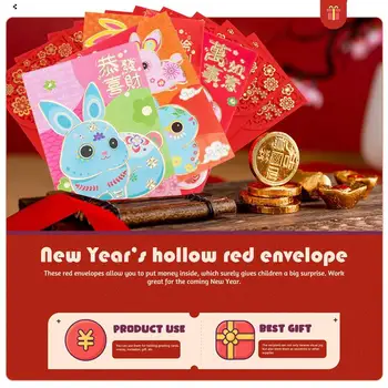 60шт 2023 празника на Червен Плик Година на Заека Червени Пакети Коледни пари Чанти Парични Пликове Коледни Аксесоари
