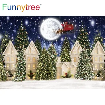Funnytree Коледно Парти Фон Зимна Завеса Дървета Венец Вътрешността На Камината Чорапи Подаръци Цветни Светлини Банер Фон