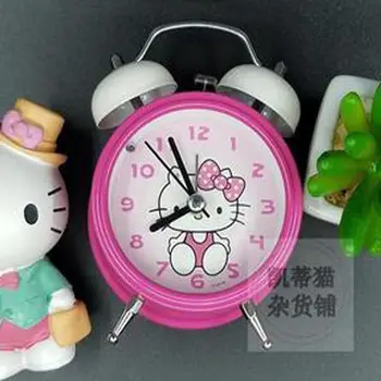 Sanrio Hello Kitty Двойна Обаждане Alarm Clock Метални Детски Настолни Часовници Сладки Извънгабаритни Нощни Светещи Часовници
