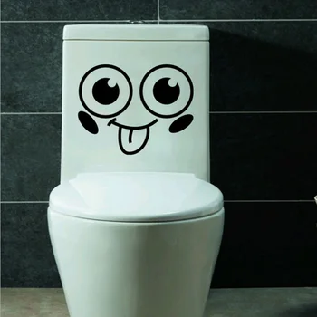 Забавен Тоалетна WC Стикер Подвижен Санитарен Възел Усмивка на Лицето Етикети Стикери За Стени на Дома Стикери за Украса PVC Стенни Стикер