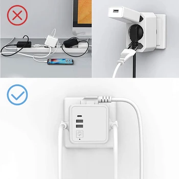 Разклонител контакта Sopend EU с 4 розетки на променлив ток с ключа 2 USB порта C 5V 3.1 A Адаптер Power Strip Cube Защита от претоварване