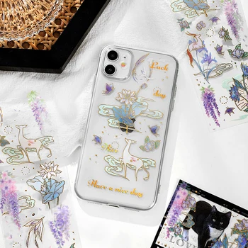 2 Бр Бронзирующие Етикети естетически Koi Flowers серия от Стикери, Етикети Асорти За Преносими компютри Телефон Scrapbooking