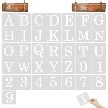 36 Бр Шаблони с букви 3/4/5 инча за Рисуване върху дърво Многократна употреба Пластмасови Листове с Алфавитами и цифри с уникален съединение