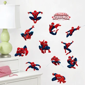 3D Спайдърмен Супер Герои на Стикери За Стена За Декорация на Детска Стая на Дома Спалня PVC Декор Анимационен Филм Рисувани Стени Книга За Изкуството на Етикети