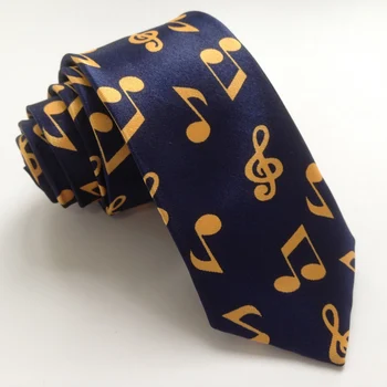 5 см Модни Тънки Вратовръзки Син Цвят с Жълти Музикални Ноти, Вратовръзки за Врата, Класически Музикален Вратовръзка за Мъжете, Момчета, Деца