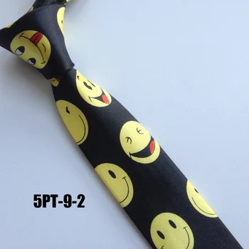5 см Мъжки Вратовръзки Черен с Жълта Усмивка и Щастливо Лице Вратовръзки Момчета Деца Мъжки Вечерни Вратовръзки