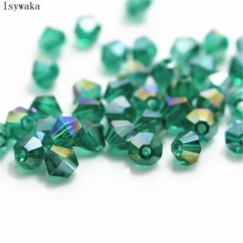 Isywaka Синьо-Зелено AB Цвят 100 бр 4 мм Биконовые Австрийските Кристални Мъниста чар Стъклени Топчета Свободна Распорная Топчета за Бижута направи си САМ