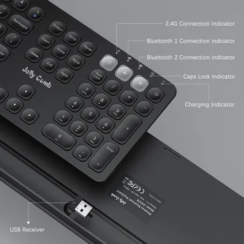 Jelly Comb Bluetooth Клавиатура Акумулаторна 2,4 G Безжична клавиатура с превключвател на 3 Устройство за КОМПЮТЪР, Лаптоп Macbook Android
