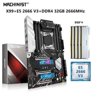MACHINIST X99 Чип X99 дънна Платка LGA 2011-3 Комплект Xeon E5 2666 V3 Процесор 32G = 4x8G DDR4 2666 Mhz Памет USB 3.0 NVME M. 2 MR9D
