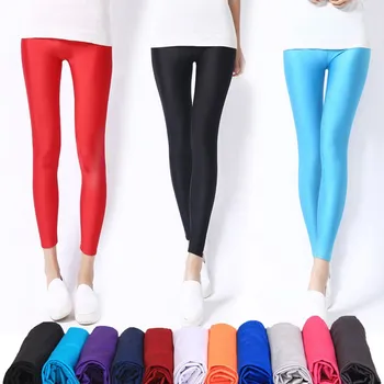 VISNXGI Хит на Продажбите Гамаши Женски Обикновена Флуоресцентни Лъскави Панталони Гъвкави Еластични Ежедневни Спортни Многоцветни Спортни Панталони