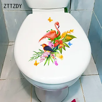 ZTTZDY 22,1 ×21,6 СМ Цветен Цветен Фламинго Модерен Декор За Тоалетна, Етикети върху Капака На Тоалетната чиния, Стикери за стените в дома стаята, T2-1179