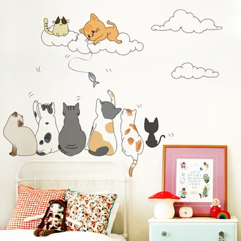 [shijuekongjian] Котка Облак Стикер на Стената си САМ 