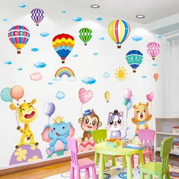 [shijuekongjian] Мультяшные Животни Стикери за Стена DIY Балони и лепенки за Стени, Детски Стаи, Детска Детска Декорация на Дома