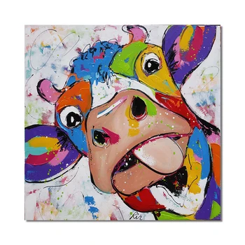 Абстрактна Цветна Картина Върху Платно С Изображение на Главата на Кравата, Художествени Плакати и Щампи, Модерните Картини с Животни за Детска Стая, Домашен Декор