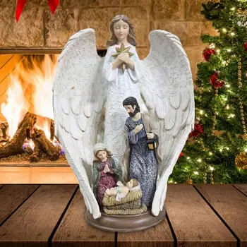 Ангел Коледа Ясла Сцена Украса На Светото Семейство На Религиозни Фигури Статуя На Смола Коледни Раждане Коледна Украса 2023