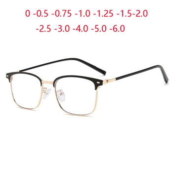 Анти-Сини Леки Метални Квадратни Очила За Късогледство Със Степен на Реколтата, Индивидуални Предписани Очила с Диоптриями 0 -0,5 -0,75 До -6,0