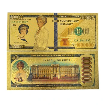Великобритания Принцеса Даяна Позлатен Банкнота 20-Годишнината от 1 Милион Златни Банкноти С чанта COA Диана Предизвикателство Банкноти Монети