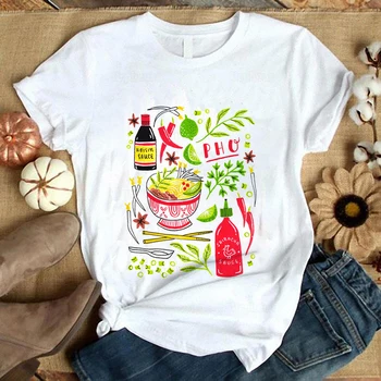 Виетнамският Тениска Pho Soup Sriracha, Забавна Тениска с Естетически Изкуство Pho, Летни Тениски в Стил Харадзюку, Памук