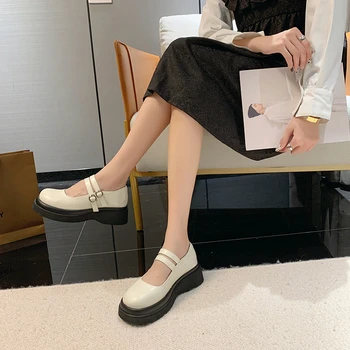 Дамски обувки 2022 година, обувки на танкетке и платформа, дамски обувки в японски стил, Mary Janes, реколта студентски обувки на Висок ток за момичета, Обувки-лодка
