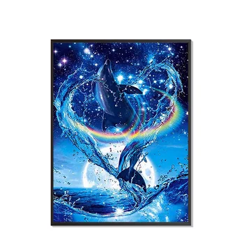 Делфините Картина на Диамантена Стена направи си САМ Начало Декор Украса на Хола Лепкава Пластмасова Кръгла Комплект За Бродерия Небето Океана Пейзаж Изкуство