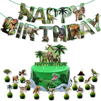 Динозавър Тема честит Рожден Ден на Банер Динозавър Вечерни Декор на тортата топперы Детски Душ Момчета Децата Рожден Ден Украси дино