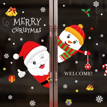 Дядо Коледа, Снежен Човек Весел Коледен Стикер На Стената На Стъкло На Прозорец/Врата На Дома На Празнична Украса За Стенни Стикери, Тапети Добре Дошли Етикети