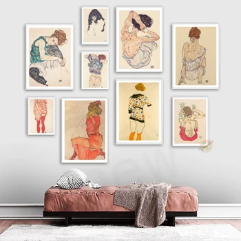 Егон Шиле Плакат Цвят На Тялото Скица Рисунка, Плакат На Стената На Книгата Си За Изкуството Да Платно Картини Модулни Стенни Картини За Всекидневна Начало Декор
