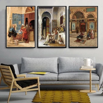 Класически арабски Жив Пейзаж Плакат Осман Хамди Известното Произведение на Изкуството Реколта Ислямска Картина Върху Платно Стенни Художествени Картини Начало Декор
