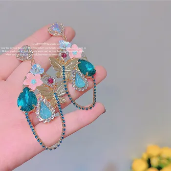 Корейски Кристални Цветя Дамски Обеци 2022 Тенденция Е Нова Мода, С Дълга Четка Brincos Бижута Подарък