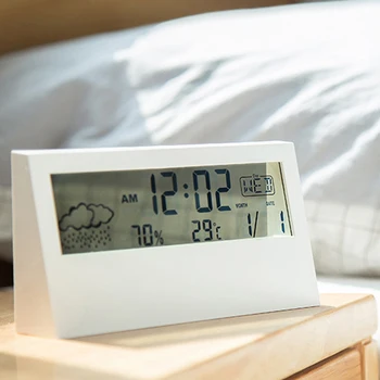 Креативни Led Прозрачен alarm clock Светещи Многофункционални Будилници Време, Температура и Влажност Настолни Часовници с Орнаменти