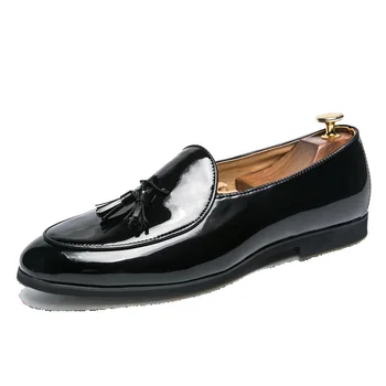 Модни Лоферы ръчно изработени с Пискюли, Черна Кожена Подметка, Джентльменская Модерни Обувки За Стрес, Мъжки Бизнес Обувки За Шофиране