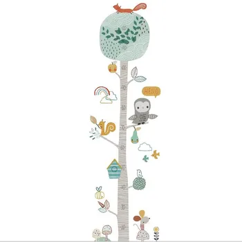 Направи си САМ Горски Животни Дървета Височината на Стикер На Стената Декор Скандинавските Съвременните Деца Измерването на Височина Стенни Стикери Детски Творчески Тапети