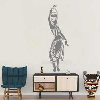 Нов Дизайн на Стикер Африканска Култура Танцов Стил Стомна Ваза Стикер На Стената Винилови Тапети Декор на Стените на Хола Художествена Живопис Гореща LC144