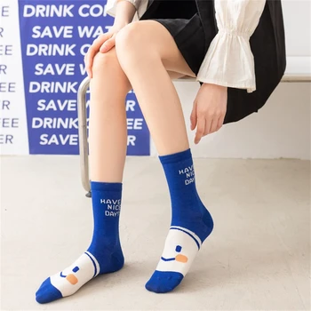 Нови Модни чорапи-тръба със Сладка усмивка за момичета, Елегантен дизайн, Клайн, Син Памук, Sokken, Универсални, Ежедневни, Спортни, Директна Доставка