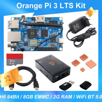 Оранжев Pi 3 LTS H6 64Bit 8 GB EMMC 2G RAM, WiFi BT 5,0 Допълнителен корпус с логото на Радиатора горивна HDMI-съвместим кабел TF Карта OPI 3LTS