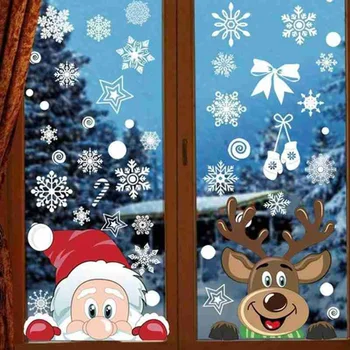 Повтарящи Се Електростатичен Стикери За Украса За Прозорците На Стикер На Прозореца Нова Година Коледа Зимни Стикери За Стена Снежинки Етикети