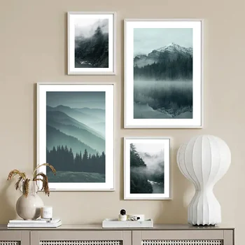 Природата е Мъгливо Гора Мъглив Планински Дървета, Монтиране на Изкуството, Платно Живопис Плакати на Скандинавскую Тема И Щампи Стенни Картини За вашия интериор Дневна