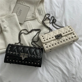 Пънк Занитването на Веригата Crossbody Чанта 2023 Мода Изкуствена Кожа за Жени 2022 Елитен Марка дамски Чанти на Рамо Малък Пътуване Дама Хан