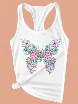Пъстри Цветя Пеперуда Harajuku Градинска Дрехи на 90-те Години Риза Funny Дамски Блузи Без Ръкави Лятна Жилетка Модни Дрехи