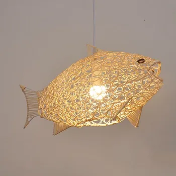 Ротанговый окачен лампа ресторант бар кухненската маса креативна личност риба проста крушка ръчно изработени от японски тъкани и висящи лампи