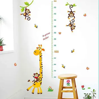 Стикери за Стена с Жирафа, за Украса на Детската стая, Мультяшные Стикери за Стена с животински за измерване на височина, Винил тапети